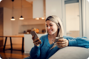 happy woman on phone